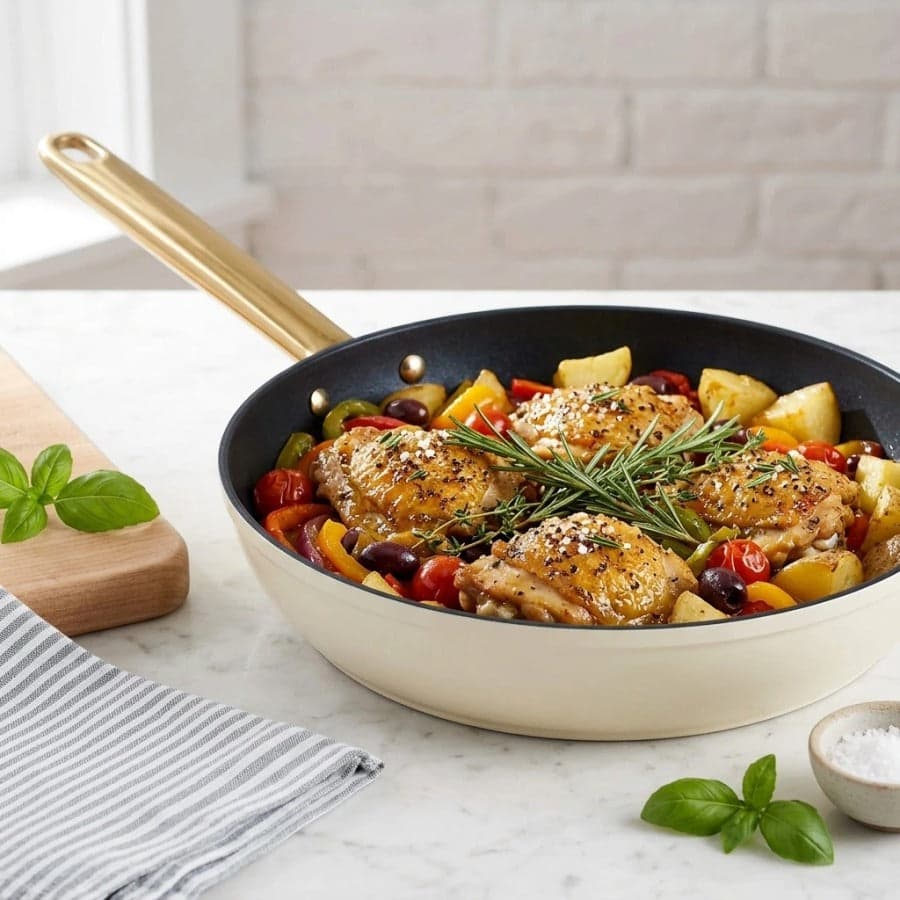 مقلاة ENIGMA NONSTICK بقطر 32 سم بلون كريمي بمقابض شمبانيا 2