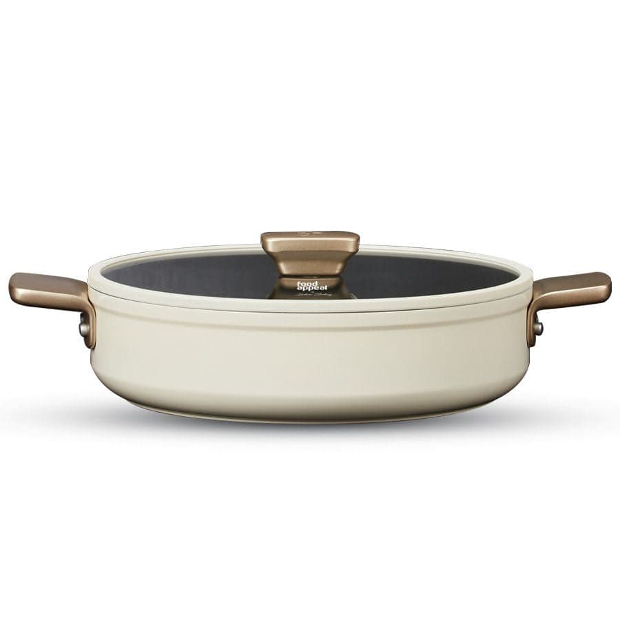 قدر سوتيه ENIGMA NONSTICK كريمي بمقابض شمبانيا 28 سم