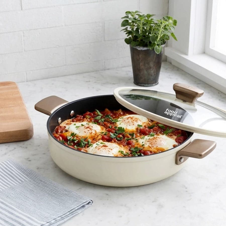 قدر سوتيه ENIGMA NONSTICK كريمي بمقابض شمبانيا 28 سم 2