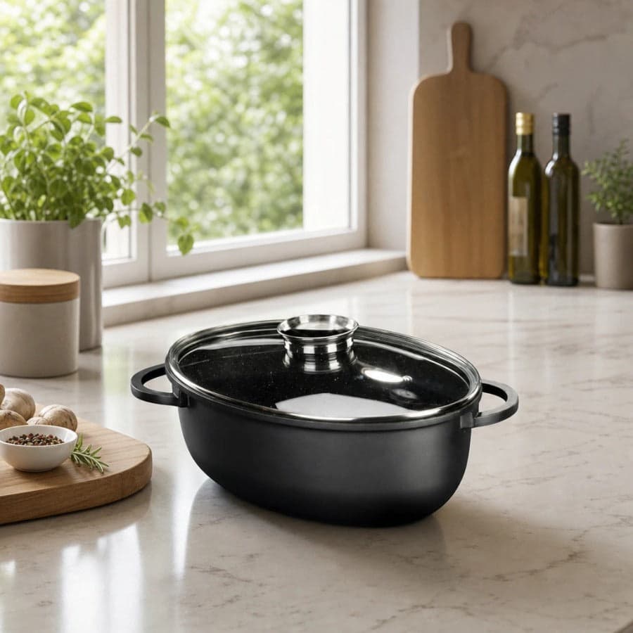 رستر بيضاوي مع غطاء عطري 8 لتر BLACK MARBLE 2